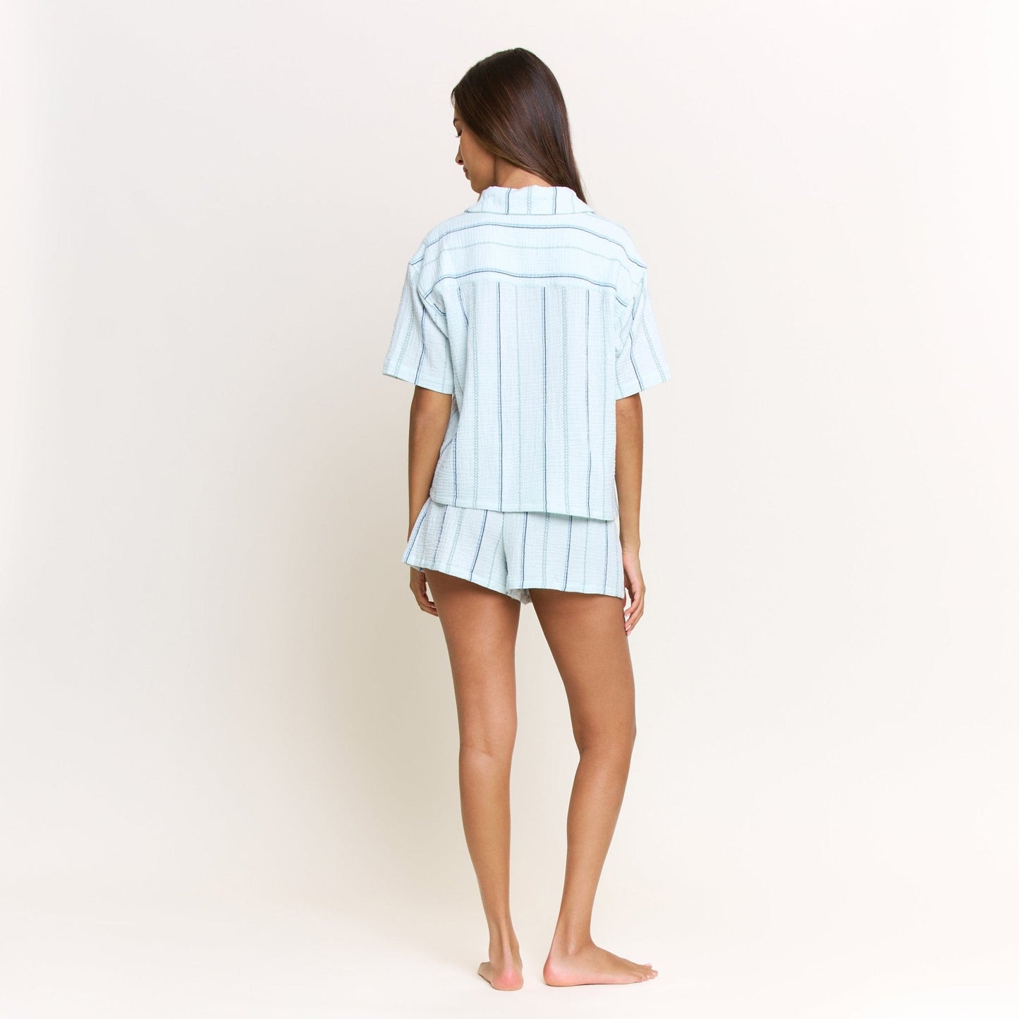 Honeydew Long Weekend Shortie Set in Aqua Southwest Stripe