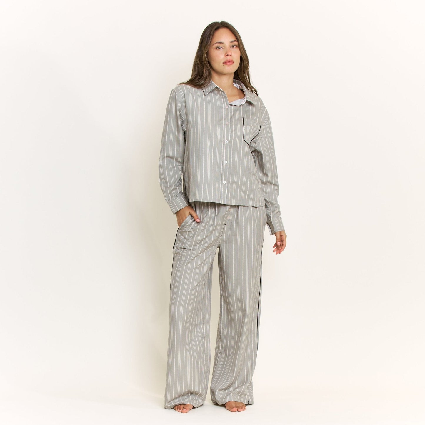 Honeydew Nap Era Pant in Soft Olive Stripe