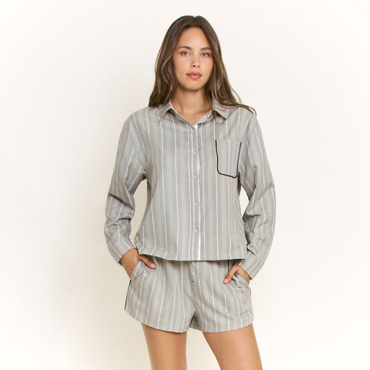 Honeydew Nap Era Long Sleeve Top in Soft Olive Stripe