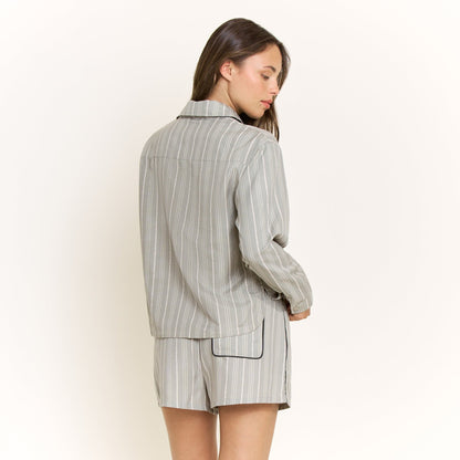Honeydew Nap Era Long Sleeve Top in Soft Olive Stripe