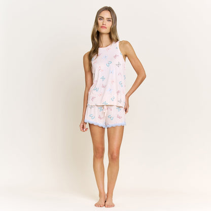 Honeydew All American Tank Shortie Set in Powdery Peach Butterflies