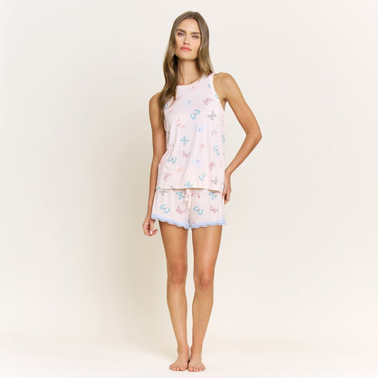 Honeydew All American Tank Shortie Set in Powdery Peach Butterflies