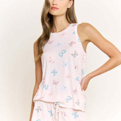 Honeydew All American Tank Shortie Set in Powdery Peach Butterflies