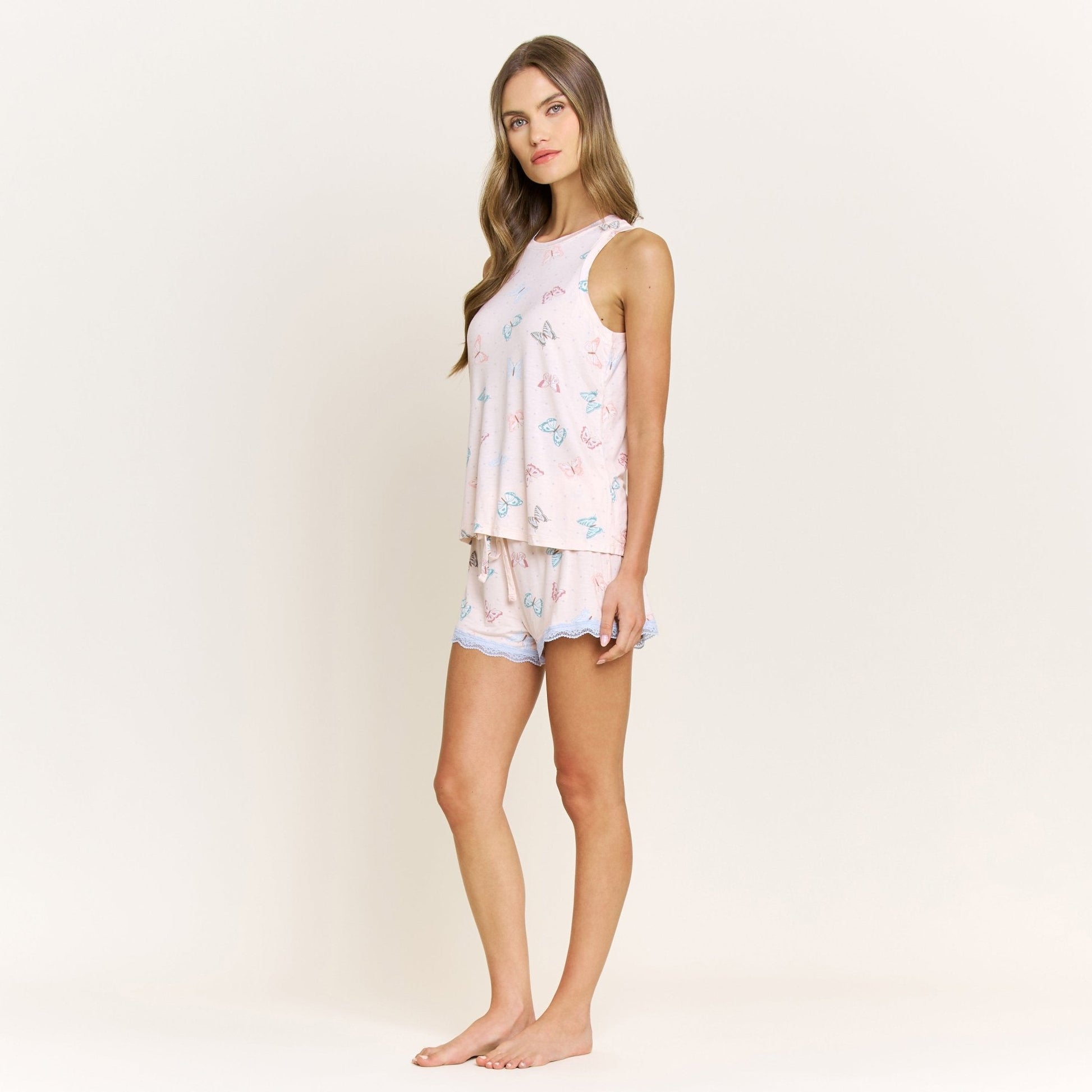 Honeydew All American Tank Shortie Set in Powdery Peach Butterflies