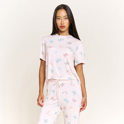 Honeydew All American Tee Pant Set in Powdery Peach Butterflies