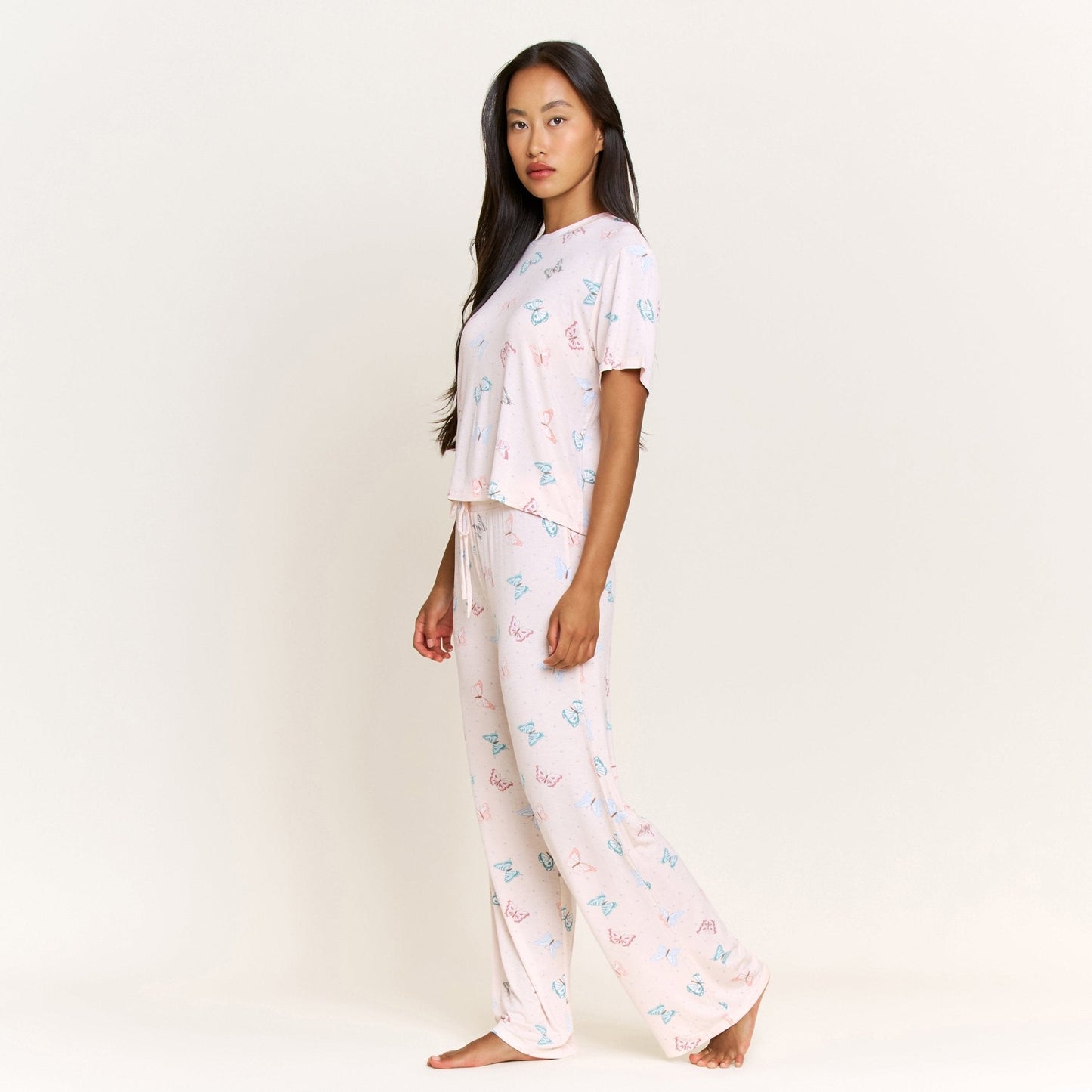 Honeydew All American Tee Pant Set in Powdery Peach Butterflies