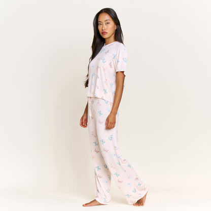 Honeydew All American Tee Pant Set in Powdery Peach Butterflies