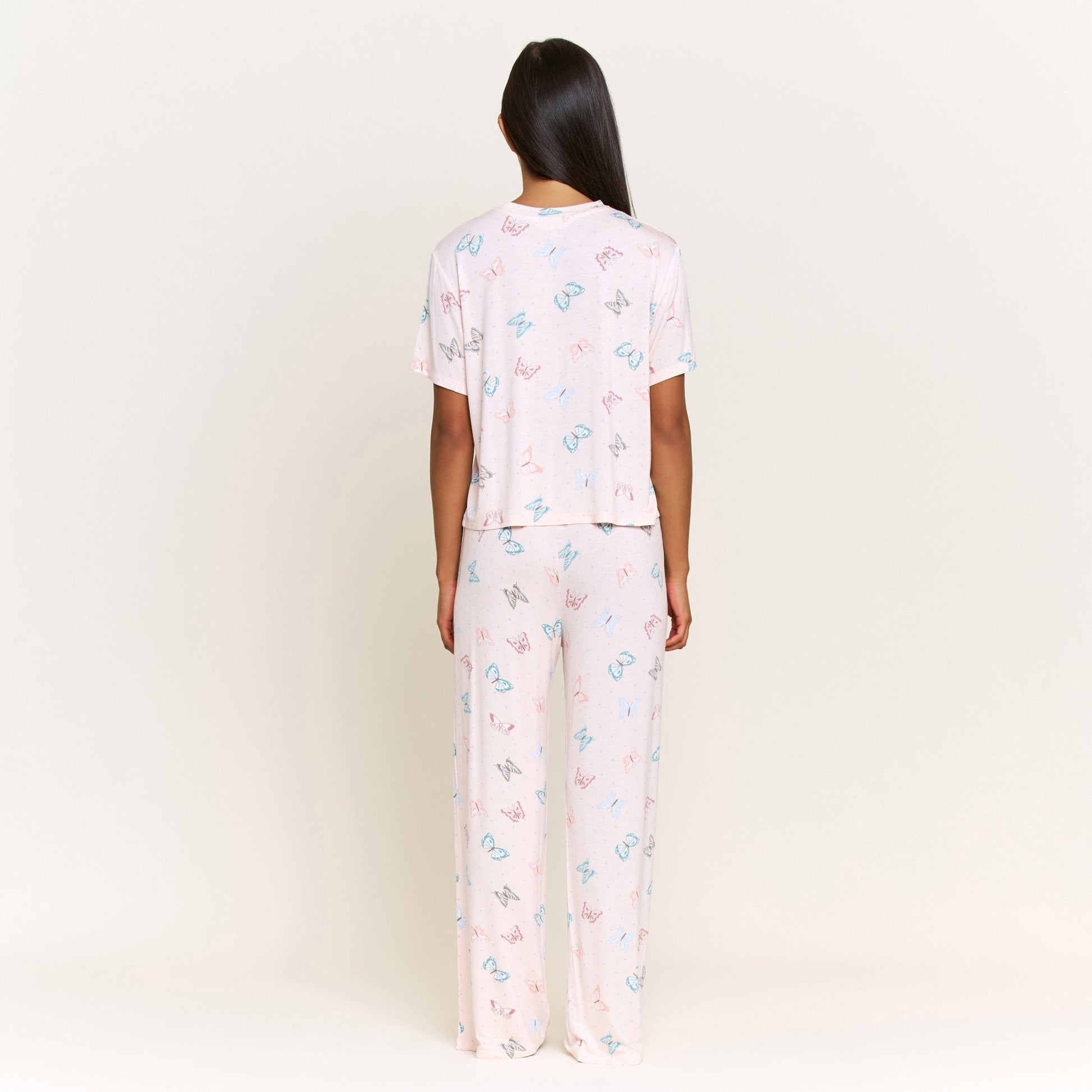 Honeydew All American Tee Pant Set in Powdery Peach Butterflies