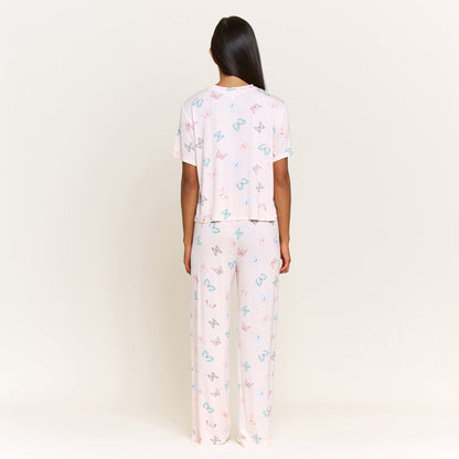Honeydew All American Tee Pant Set in Powdery Peach Butterflies