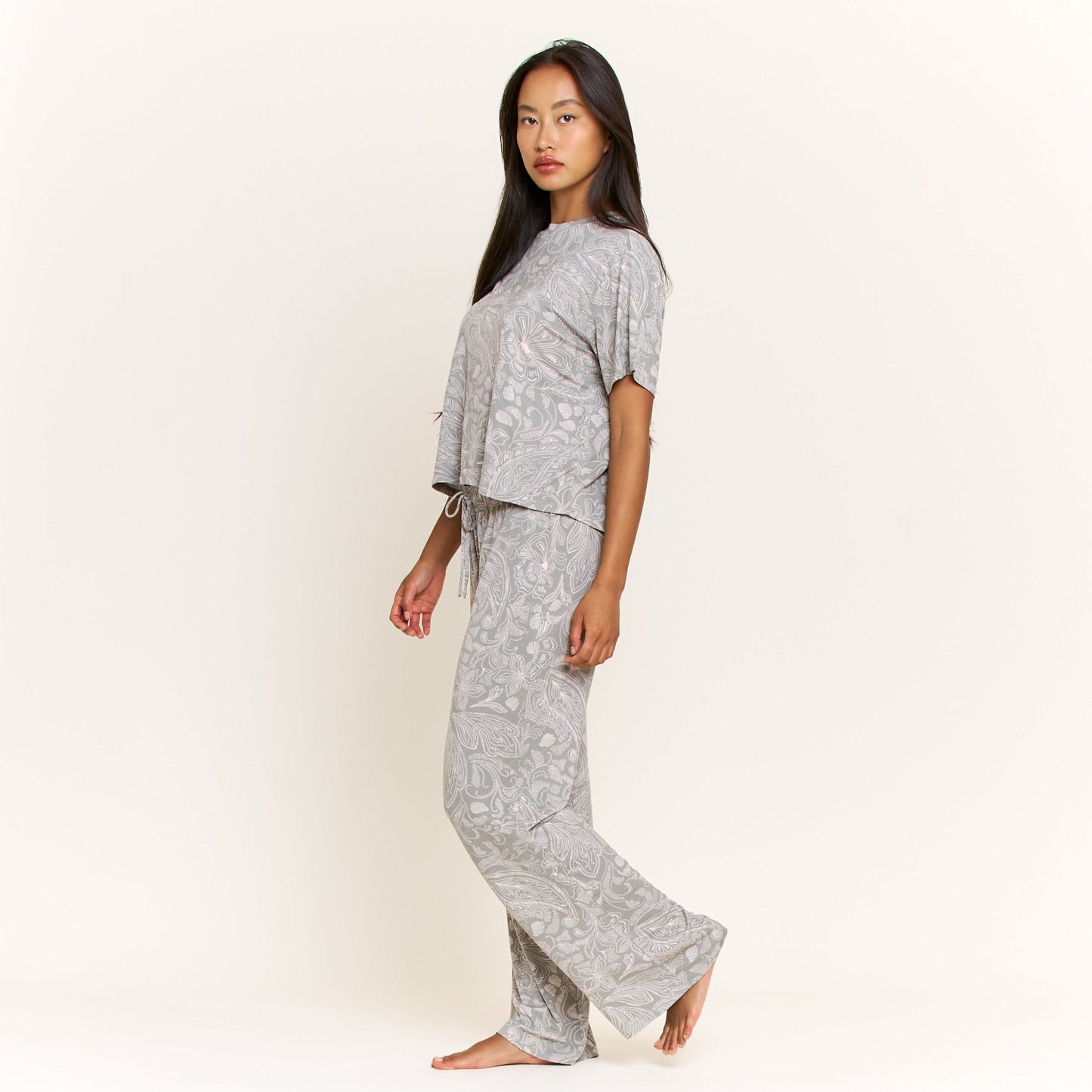 Honeydew All American Tee Pant Set in Soft Olive Paisley