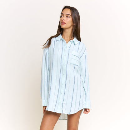 Honeydew Long Weekend Sleepshirt in Aqua Southwest Stripe