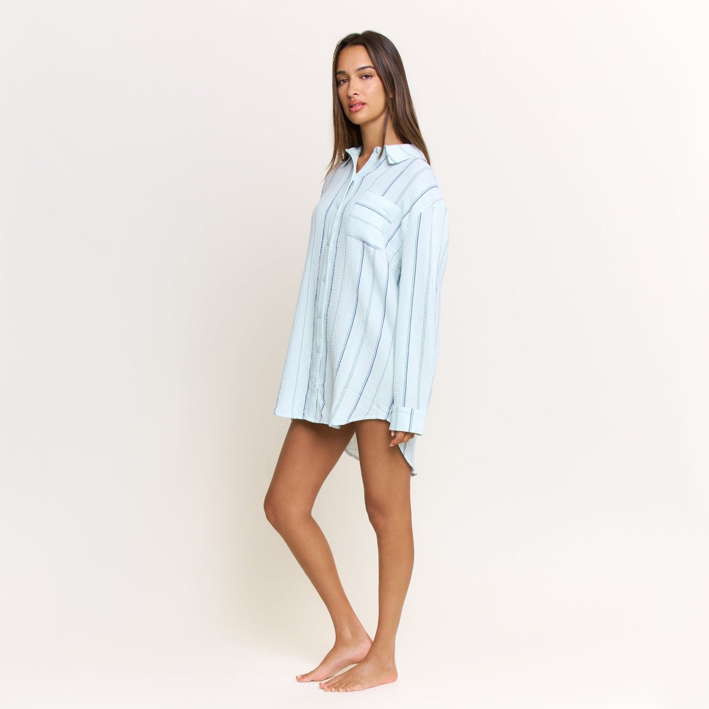 Honeydew Long Weekend Sleepshirt in Aqua Southwest Stripe