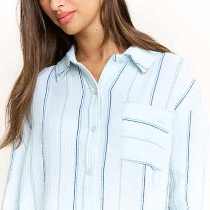 Honeydew Long Weekend Sleepshirt in Aqua Southwest Stripe