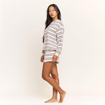 Honeydew Cozy Era Long Sleeve Shortie Set in Coffee Stripe