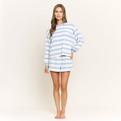 Honeydew Cozy Era Long Sleeve Shortie Set in Cool Blue Stripe