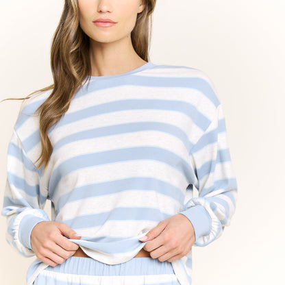 Honeydew Cozy Era Long Sleeve Shortie Set in Cool Blue Stripe