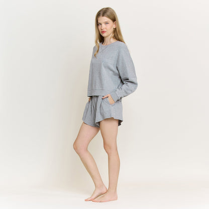 Honeydew Weekend Club Long Sleeve Shortie Set in Heather Grey