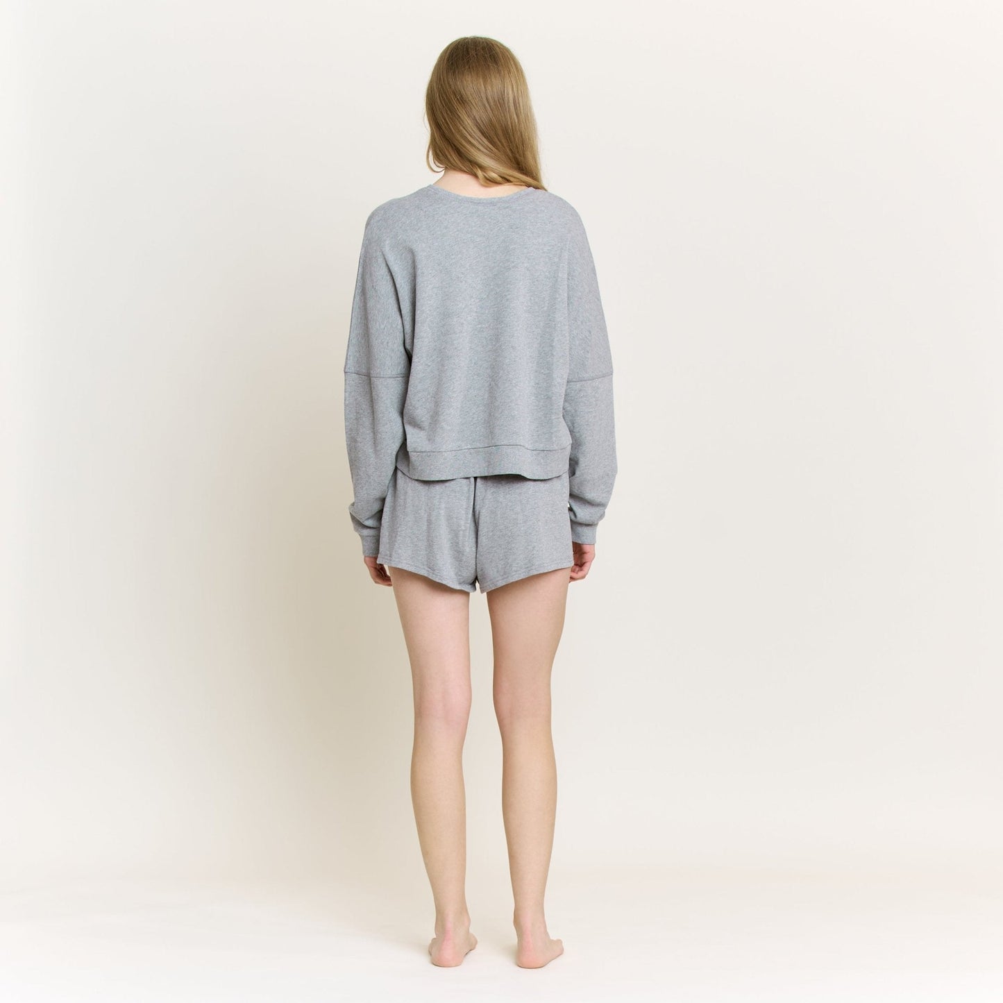 Honeydew Weekend Club Long Sleeve Shortie Set in Heather Grey