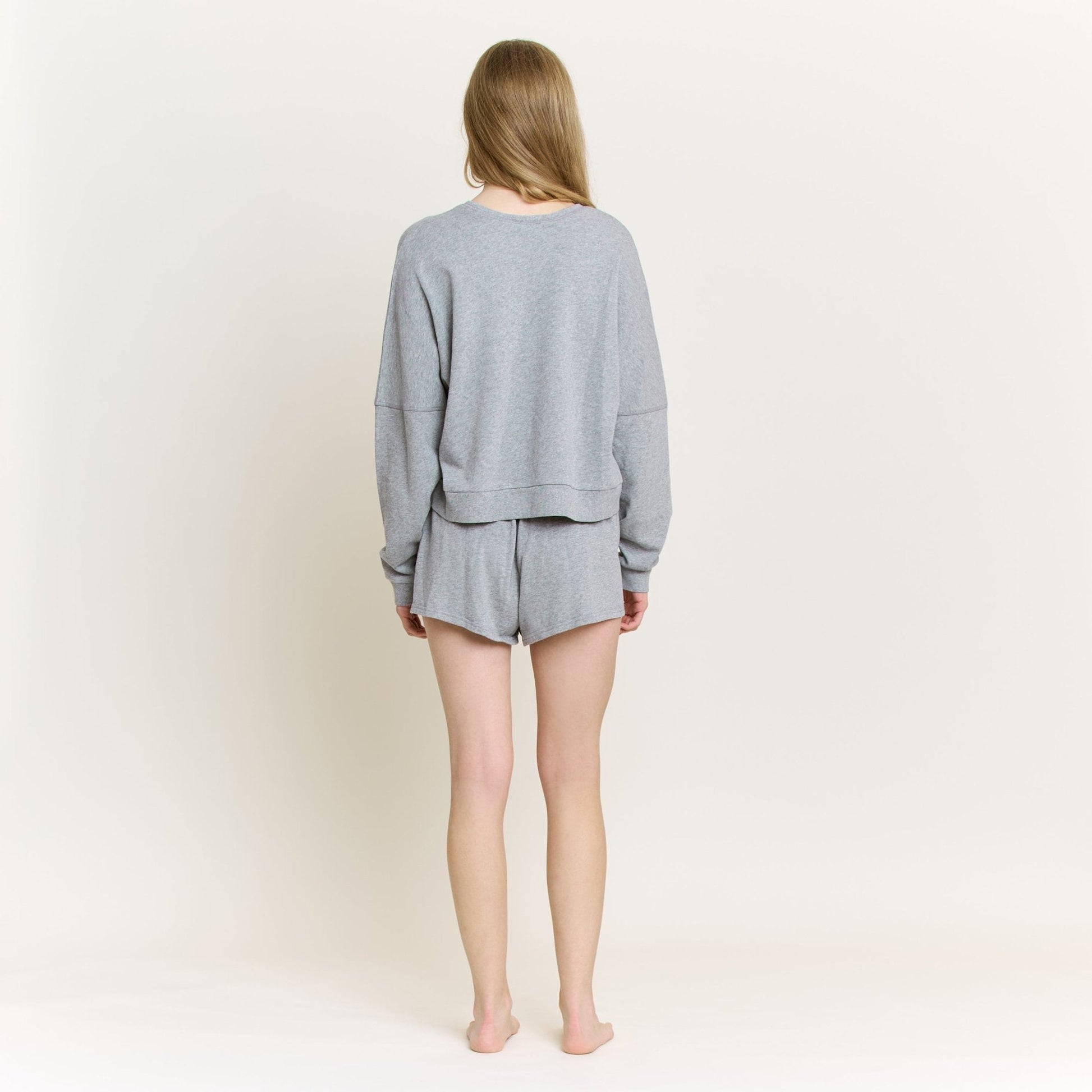 Honeydew Weekend Club Long Sleeve Shortie Set in Heather Grey