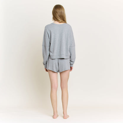 Honeydew Weekend Club Long Sleeve Shortie Set in Heather Grey