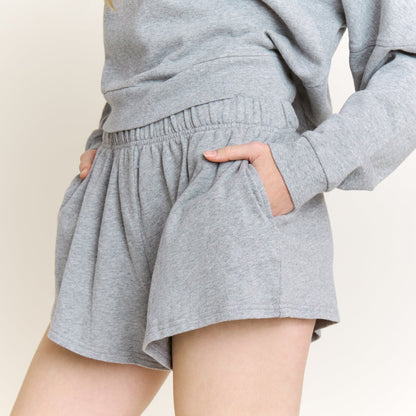 Honeydew Weekend Club Long Sleeve Shortie Set in Heather Grey