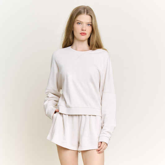 Honeydew Weekend Club Long Sleeve Shortie Set in Putty