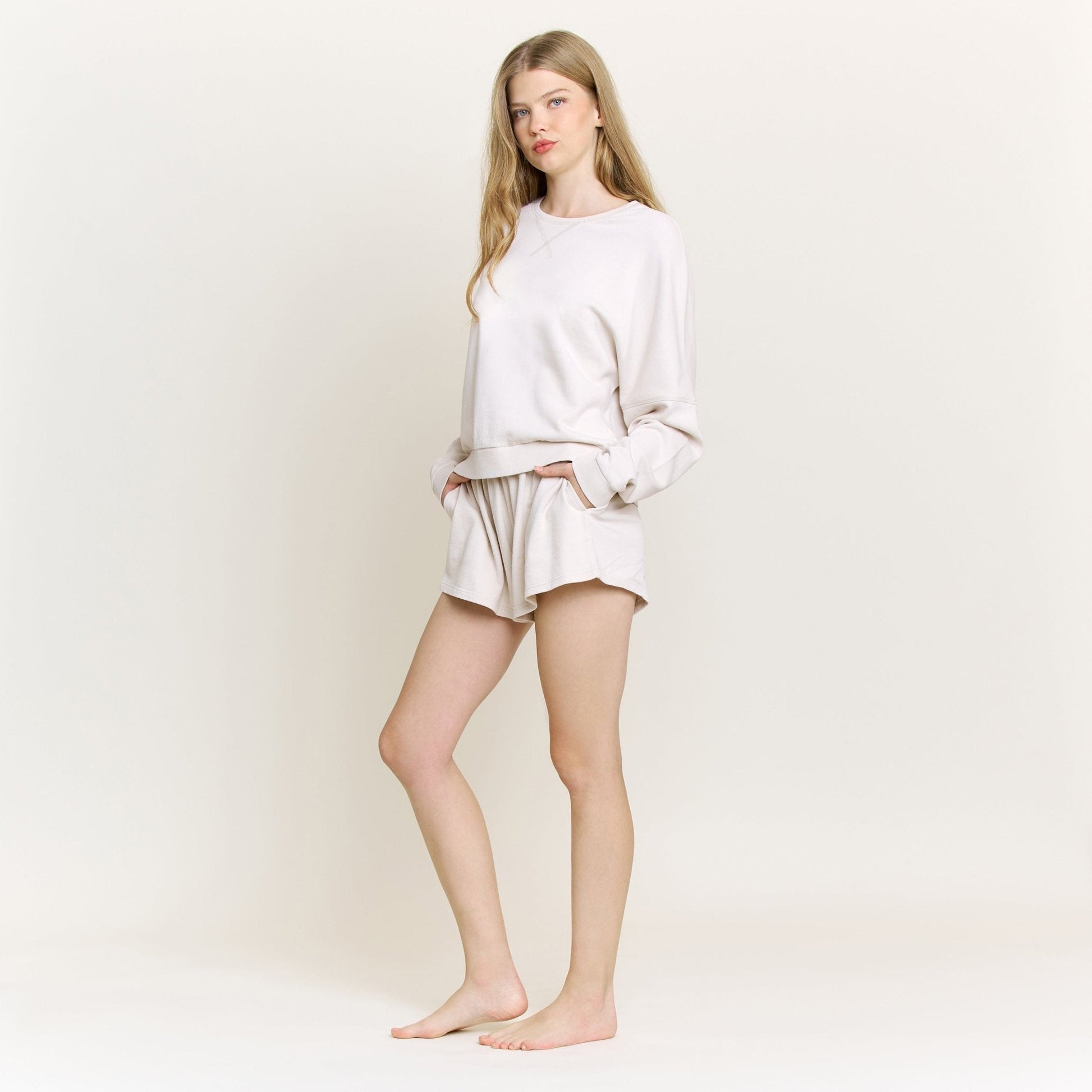 Honeydew Weekend Club Long Sleeve Shortie Set in Putty