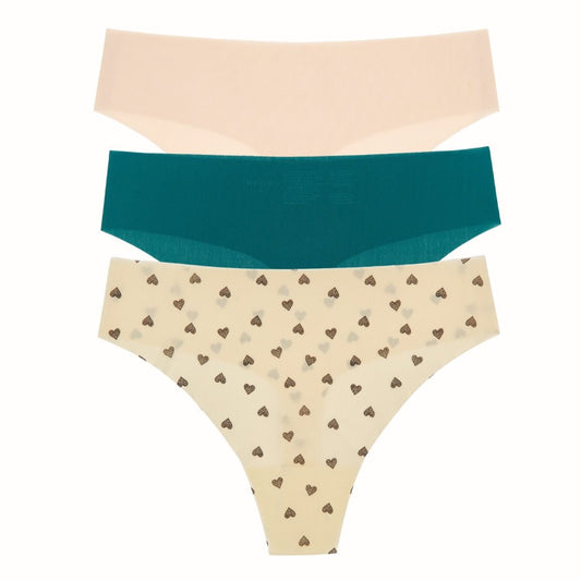 Honeydew Like Nothing Thong 3-Pack in Nude, Bluegrass & Butter Daydream Hearts