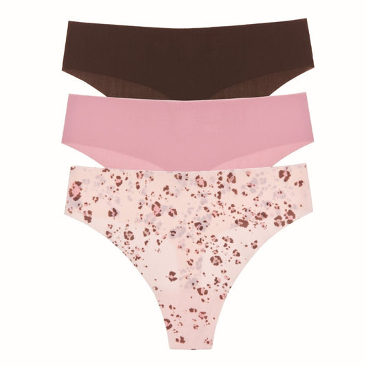 Honeydew Like Nothing Thong 3-Pack in Espresso, Rosy & Powdery Peach Leopard