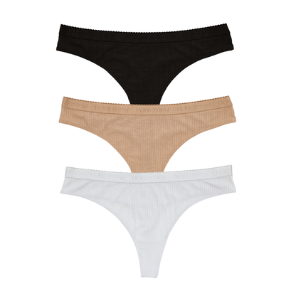 Honeydew Emma Thong 3-Pack in Basics & White