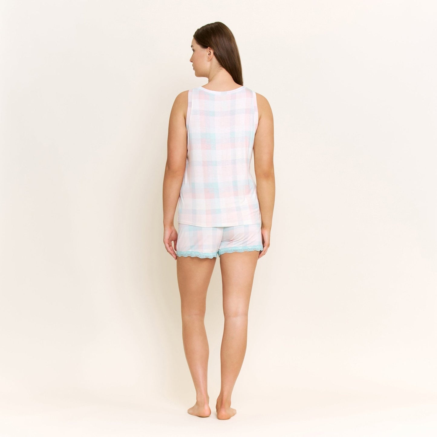 Honeydew All American Tank Shortie Set in Bridal Check