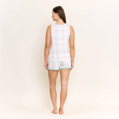 Honeydew All American Tank Shortie Set in Bridal Check
