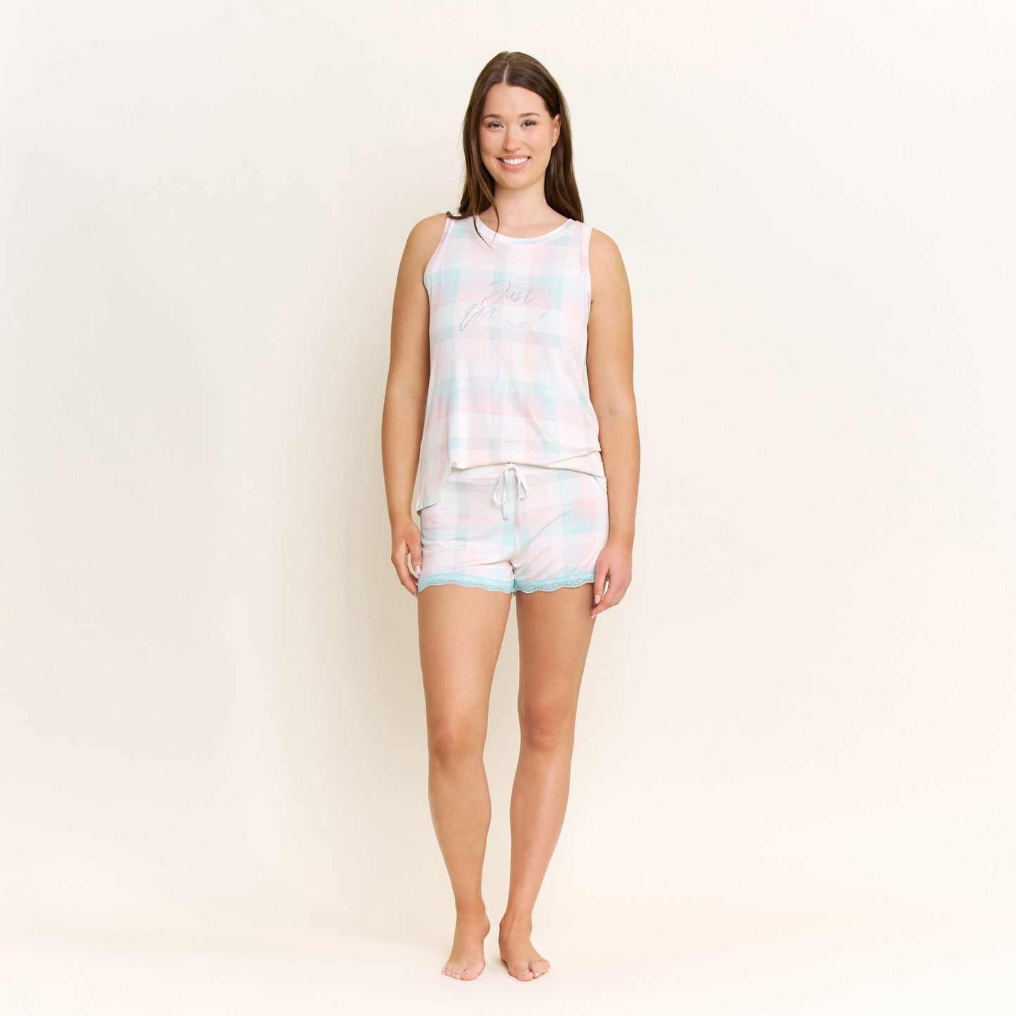 Honeydew All American Tank Shortie Set in Bridal Check