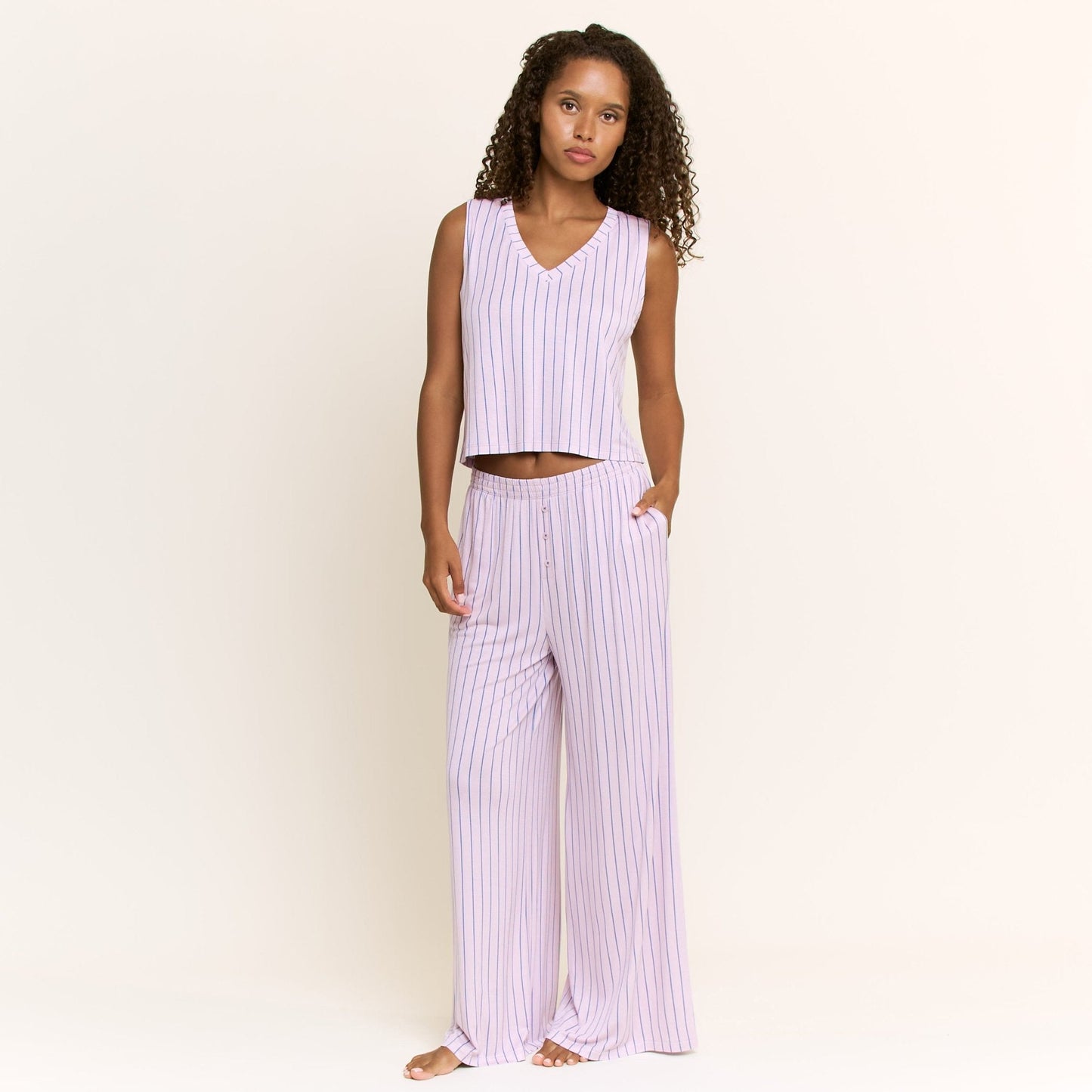 Honeydew All American V Tank Pant Set in Lilac Dew Pin Stripe