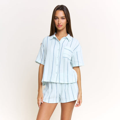 Honeydew Long Weekend Shortie Set in Aqua Southwest Stripe