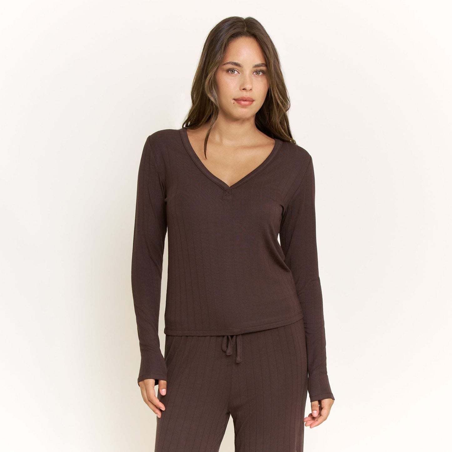Honeydew Cloud Modal Long Sleeve Top in Chocolate
