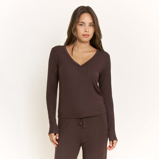 Honeydew Cloud Modal Long Sleeve Top in Chocolate