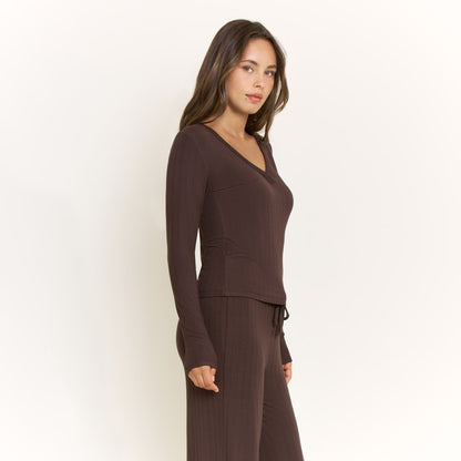 Honeydew Cloud Modal Long Sleeve Top in Chocolate