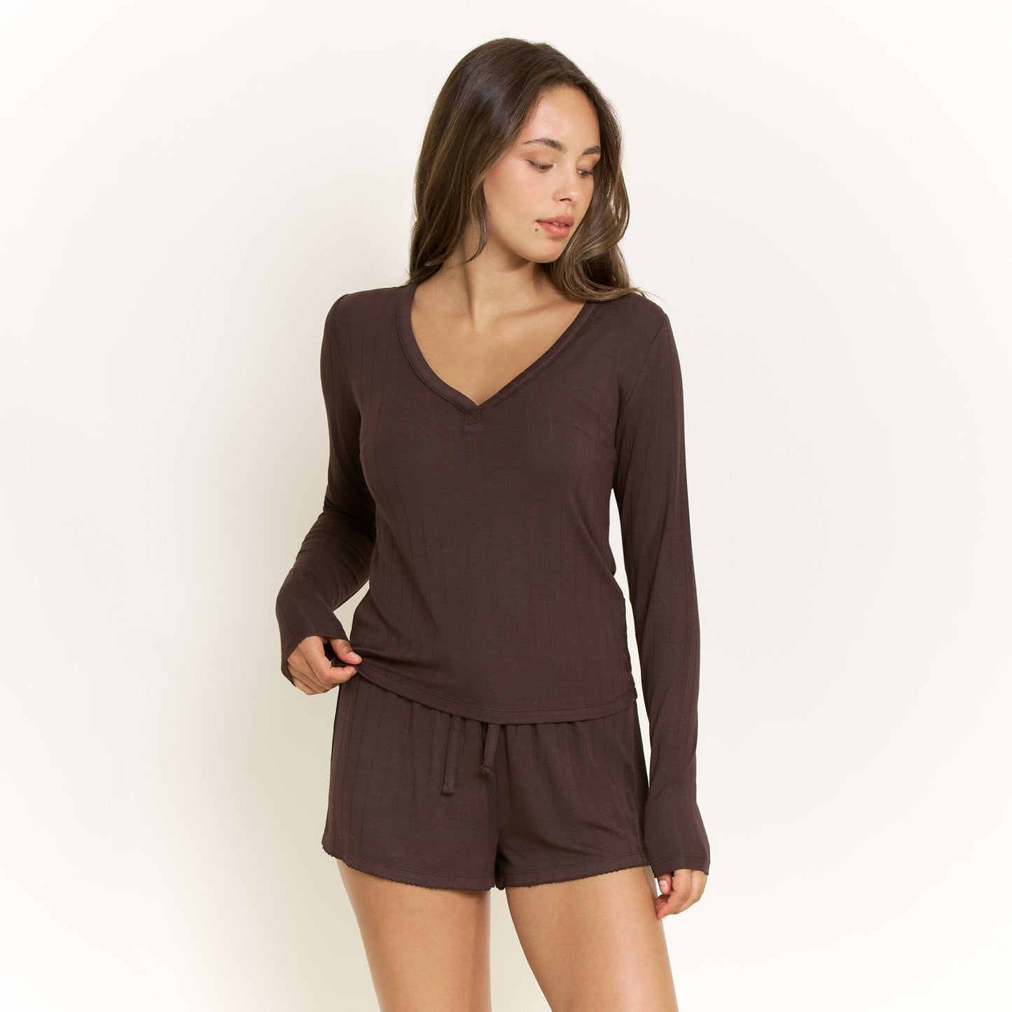 Honeydew Cloud Modal Long Sleeve Top in Chocolate