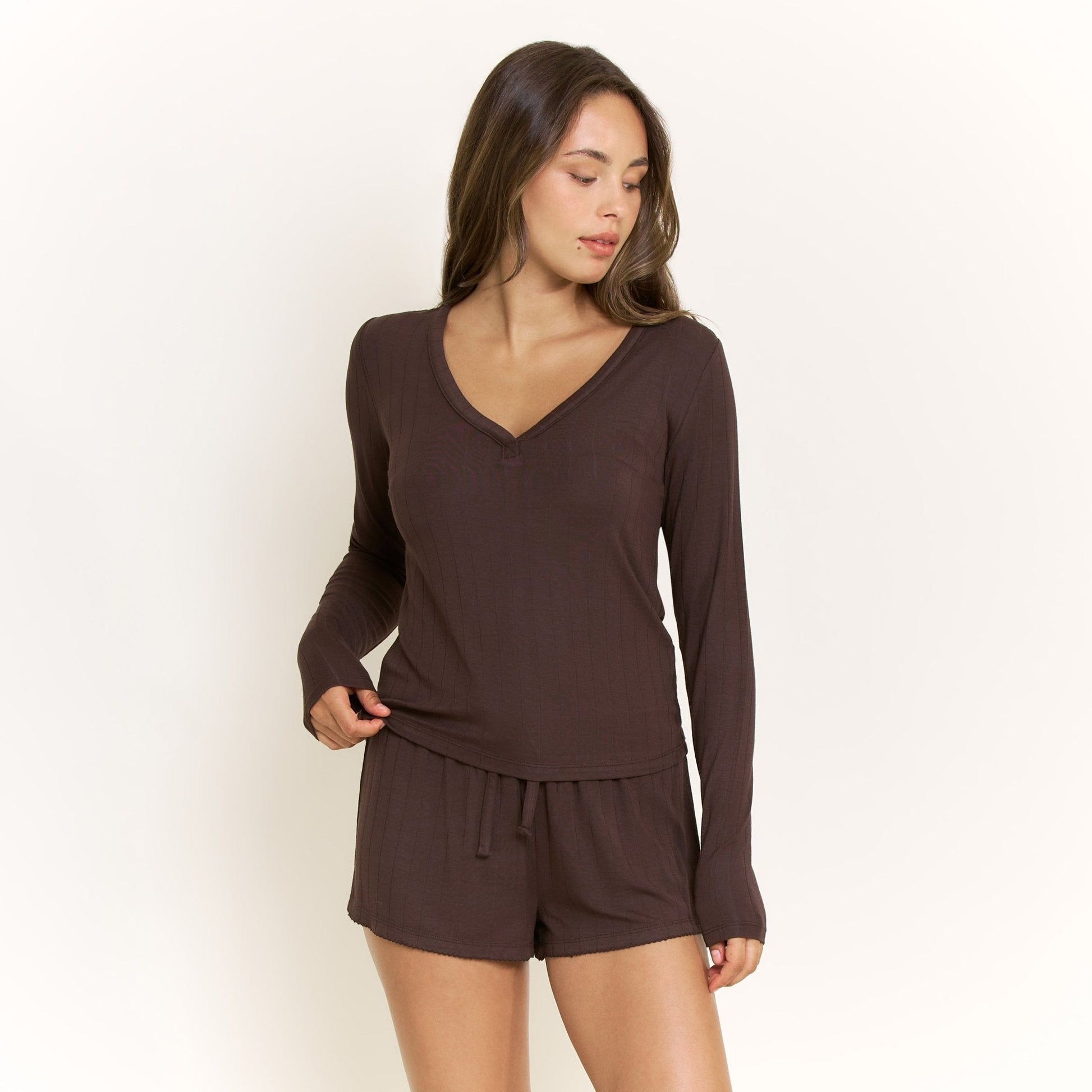 Honeydew Cloud Modal Long Sleeve Top in Chocolate