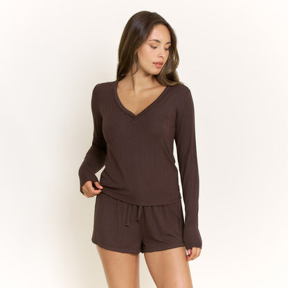 Honeydew Cloud Modal Long Sleeve Top in Chocolate
