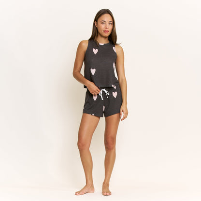 Honeydew Star Seeker Tank Shortie Set in Black Hearts