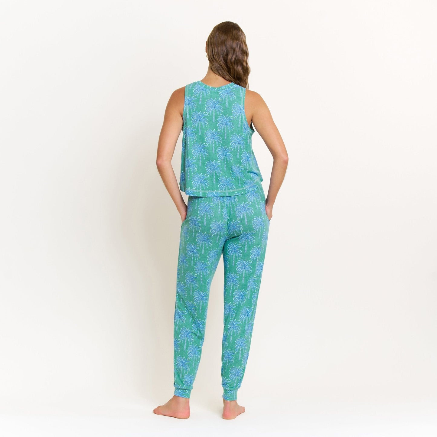 Honeydew Star Seeker Tank Pant Set in Emerald Etched Palm