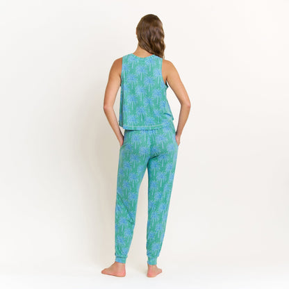Honeydew Star Seeker Tank Pant Set in Emerald Etched Palm