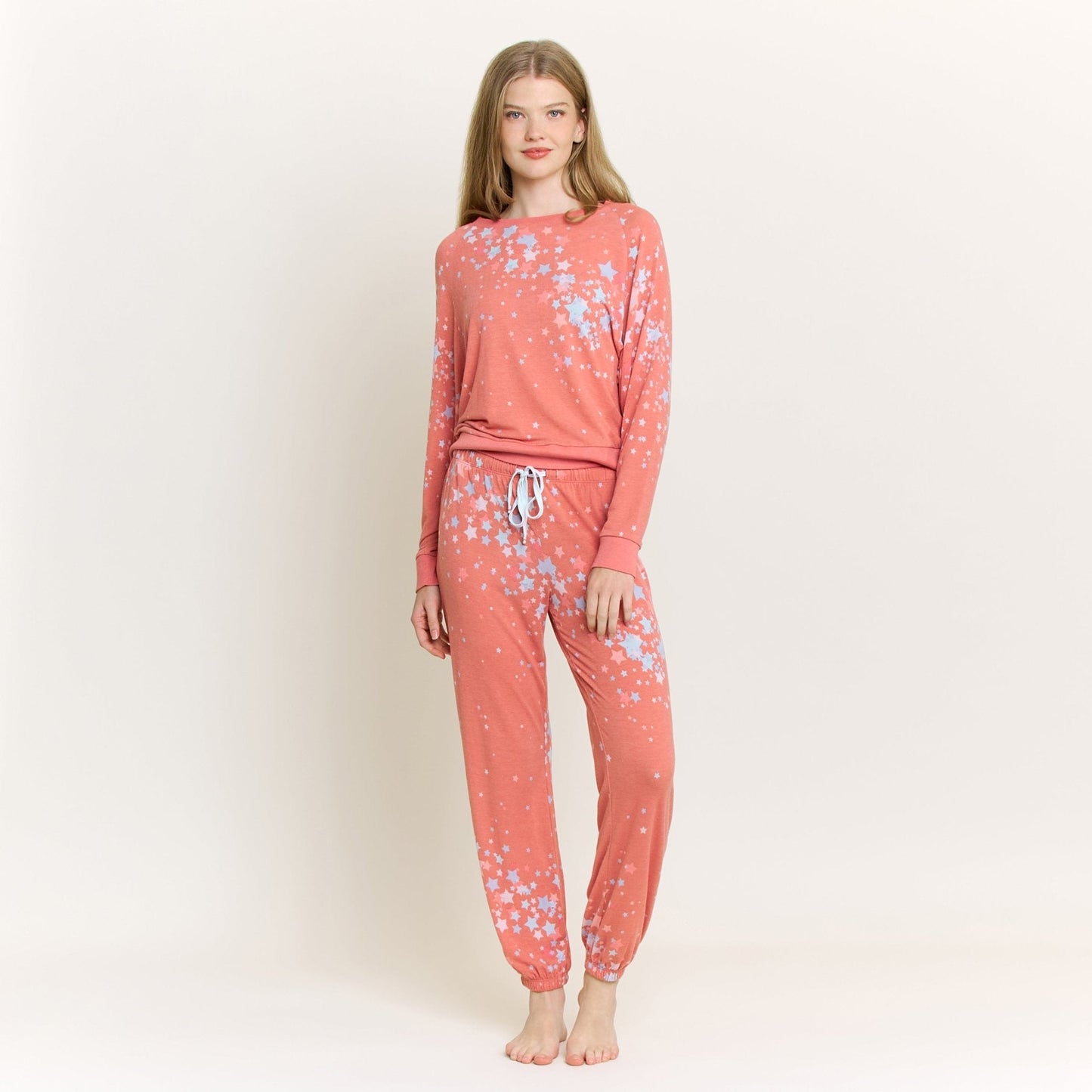 Honeydew Star Seeker Long Set in Coral Blush Stars