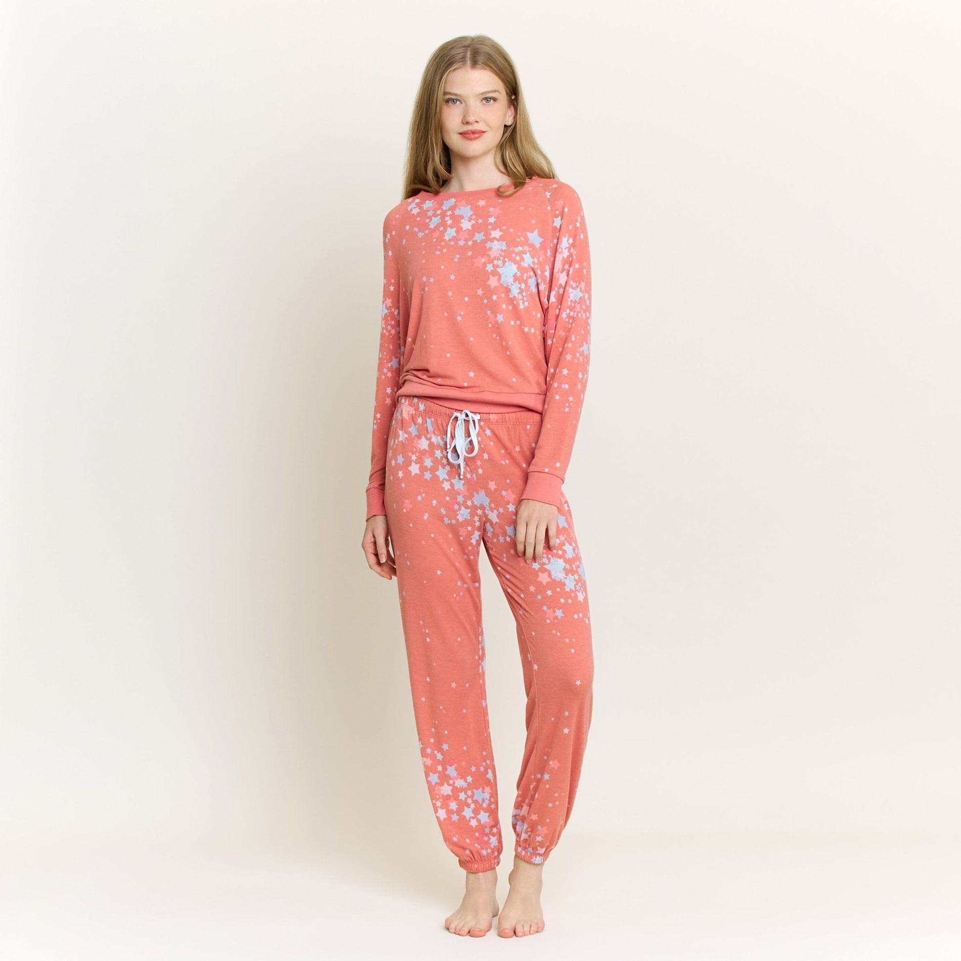Honeydew Star Seeker Long Set in Coral Blush Stars