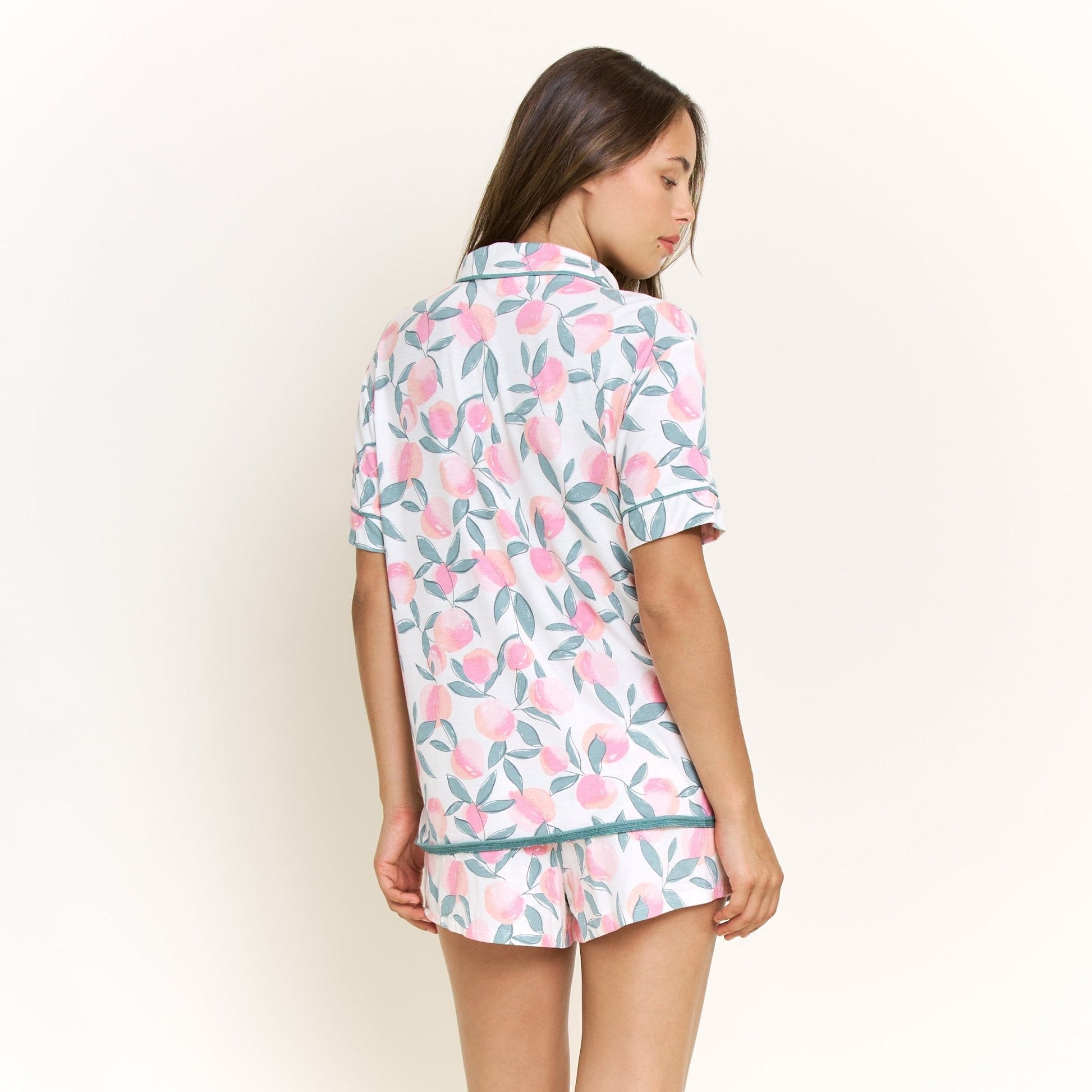 Honeydew All American Shortie PJ Set in Ivory Peach Blooms