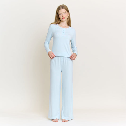 Honeydew Blissful Long Henley Set in Dreamy