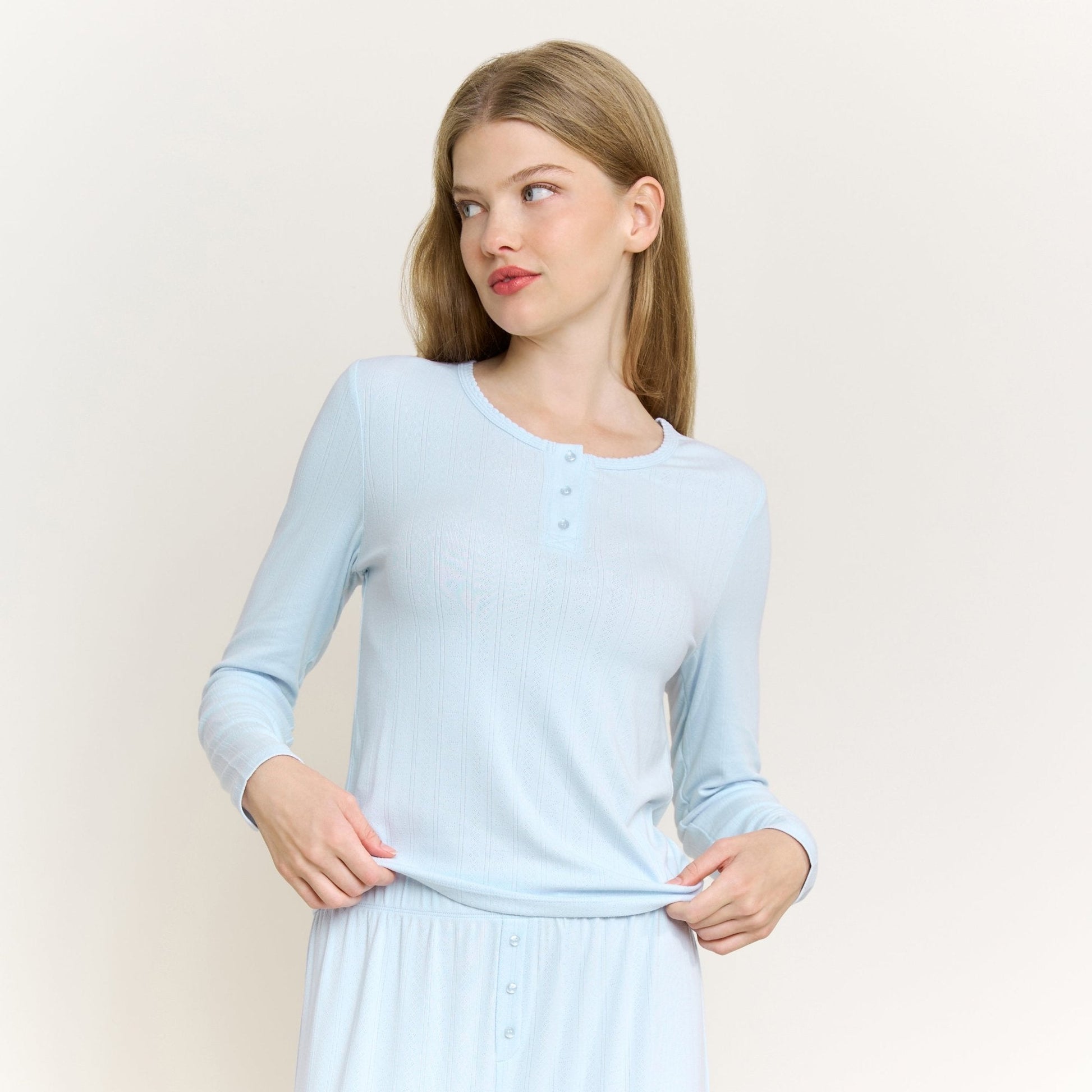 Honeydew Blissful Long Henley Set in Dreamy