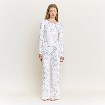 Honeydew Blissful Long Henley Set in Ivory Ditsy
